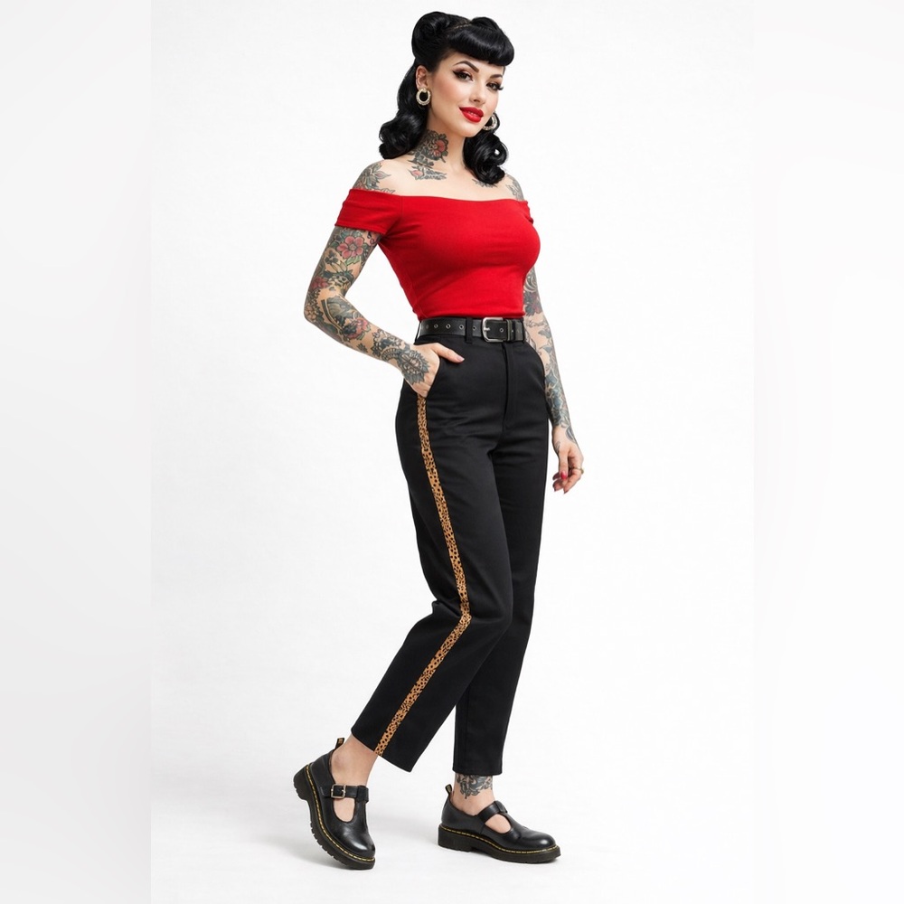 Women’s Rockabilly Brixton The Victory Tuxedo Pants Straight Leg, High Waisted